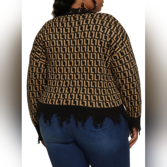 3X Geometric Print Distressed Trendy Threads | Cardigan |Black Bronze/Gold | NWT - Picture 5 of 16